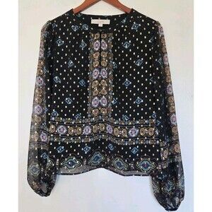 Loft Tunic Womens M Dark Floral Blouse Peasant Gypsy Boho Indie Tribal Hippie